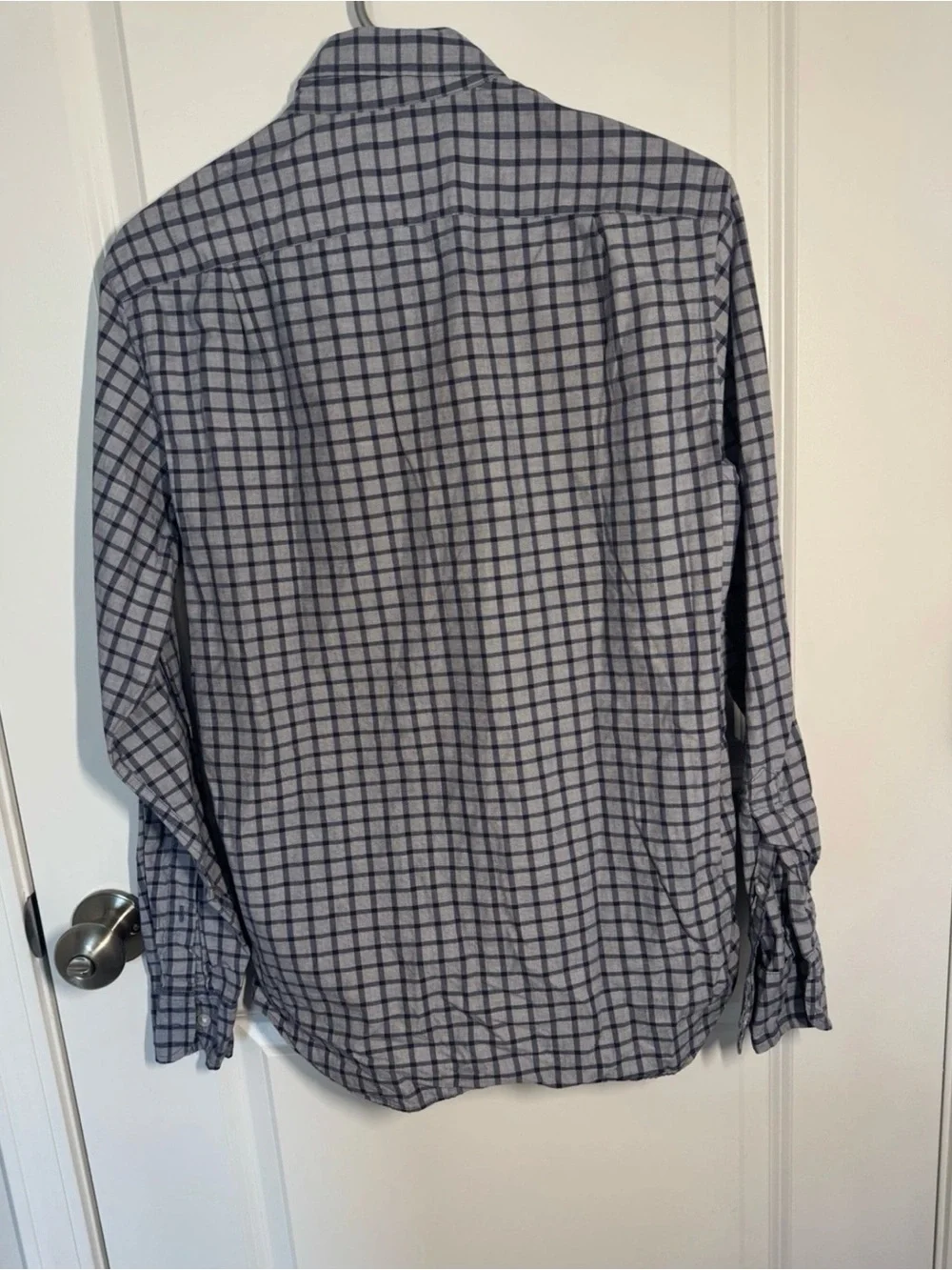 J. Crew Men's Gray and Navy Plaid Button-Down Shirt